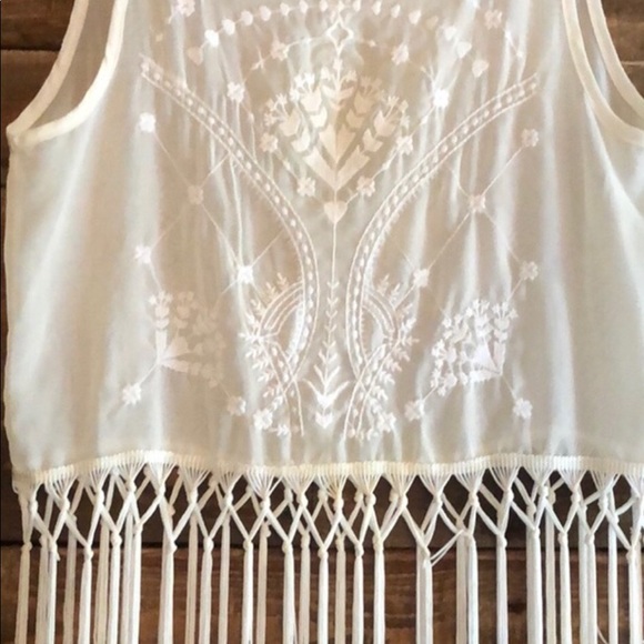 Sheer White Fringe Sleeveless Top - Picture 6 of 6